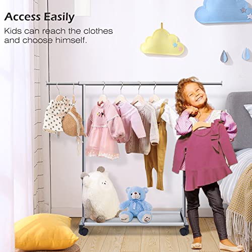 MISSLO Short Clothing Racks for Hanging Clothes with Bottom Shelves and Wheels Heavy Duty Rolling Clothes Rack Kids Clothing Rack for Adult Coat, Closet, Wardrobe by MISSLO - Used condition - Image 4