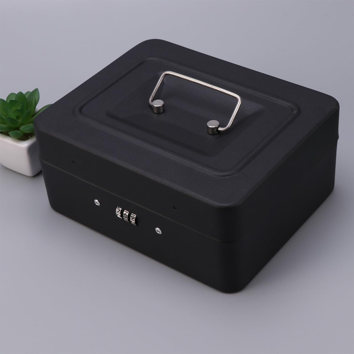 Angoily Cassetta Di Sicurezza Con Serratura Combinazione Cassetta Di Sicurezza Per Negozio Portatile Salvadanaio in Metallo Nero