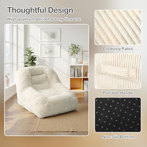 Pouf Géant Velours Côtelé Inclinable Beige Pamapic