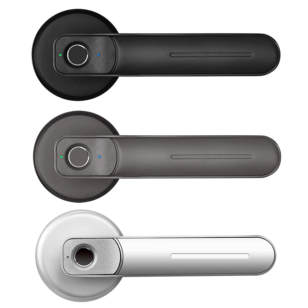 Inteligentny zamek, Blokada drzwi z czytnikiem linii papilarnych Uchwyt USB Akumulator Anti Theft Inteligentny biometryczny dostęp bezkluczykowy Zamek elektroniczny 2 kluczami(Silver)