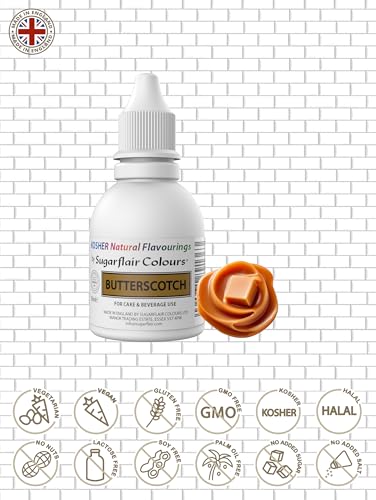 Sugarflair Natürliches Lebensmittelaroma Koscher Butterscotch, Intensives Aromatropfen für Kuchen, Cupcakes, Frostings, Getränken, Eis - 100% Natural Flavour - 30 ml