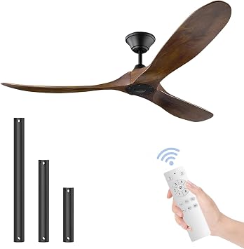 Wooden Ceiling Fan 60 Inch Modern Ceiling Fan with Remote Control, Reversible Ceiling fan suitable for all seasons - DC motor quiet energy saving, 3 Solid Wood BladesEasy Install
