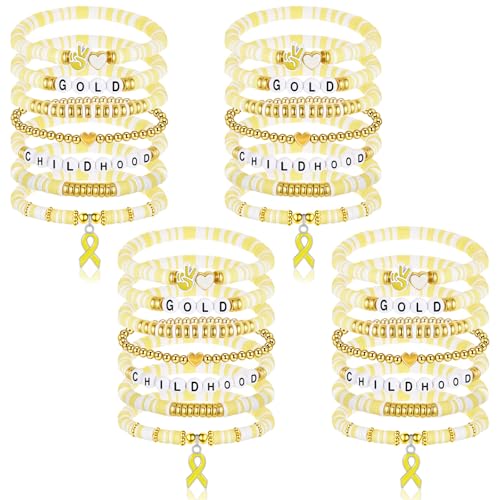 28 Pcs Cancer Awareness Items Bracelet Bulk Including 7 Styles - Stackable Clay Beaded Wristbands for Women Men