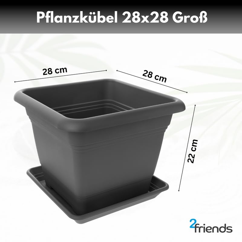 Vaso Per Fiori In Plastica Resistente, 29x28 Cm, Con Inserti Rimovibili, Per Esterno Interno, Antracite, Adatto A Balcone E Giardino - 6