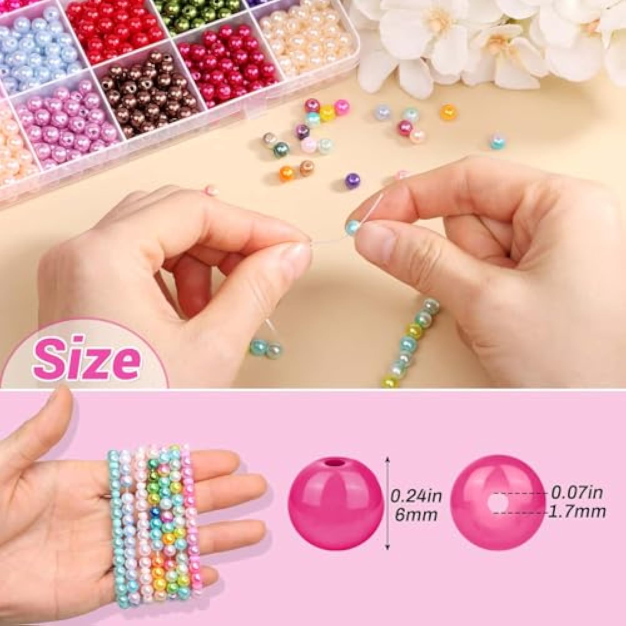 4500Pcs 6mm Pearl Beads for Bracelets, Craft Supplies