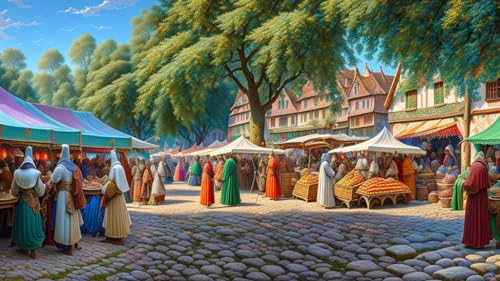 Poster sur toile marché médiéval art nostalgique pour passionnés d'histoire