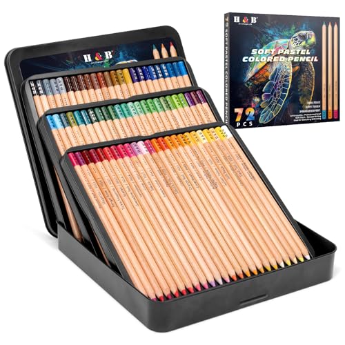H & B 72 Pro Soft Pastel Pencils in Metal Tin for Art Drawing & Sketching