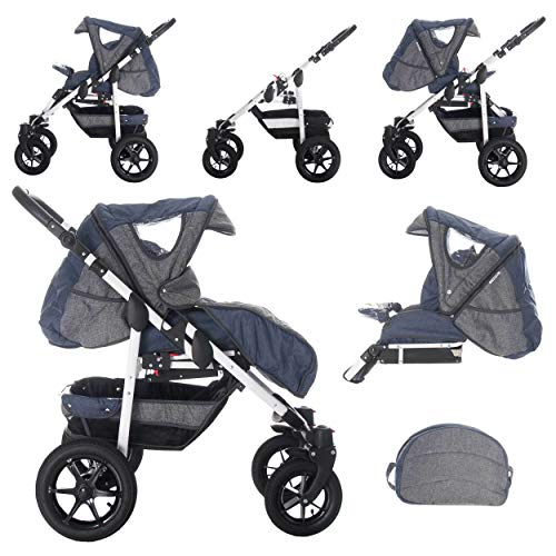 Bebebi Sidney | 3 in 1 Kombi Kinderwagen Set | Hartgummireifen | Farbe: Great Ocean Road (Leinen)