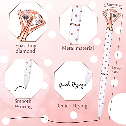 50 Pcs Bulk Diamond Pens With Crystal Bridal Shower Pens Metal Bling Pens With Black Ink Cute Ballpoint Pens Beautiful Wedding Pens For Bridal Shower Party Office School (White With Rose Gold Dots) #TOP1