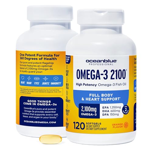 Oceanblue Professional Omega-3 2100 - Triple Strength DPA EPA DHA Omega 3 Supplement - High Potency Burpless Wild Caught Fish Oil - Orange Flavor 120 Softgels (Pack of 2)