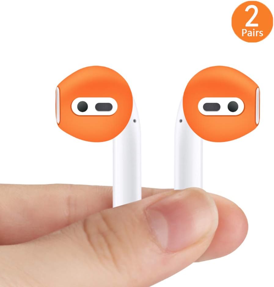 Airpods Earpods Covers Anti-Slip Silicone Soft Sport Covers Accessories [Fit Charge Case] Apple AirPods/AirPods2 Earbud airpods eartips，Support Charge with Tips on 2 Pairs (Orange)