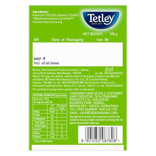 Image of Tetley Loose Green Tea Leaves 100g, Classic Flavour, Immune With Added Vitamin C, Makes 80 Cups, Long Leaf Tea, 5X Antioxidants As An Apple (Pack of 3)