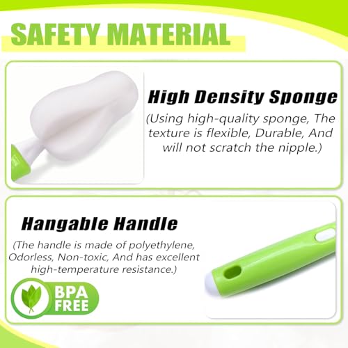 Image of INVODA Nipple Brush 4PCS Sponge Bottle Brushes with 4 PCS Straw Brush Baby Bottle Nipple Cleaner Brush Long Handle Detachable Nipple Brushes (White)