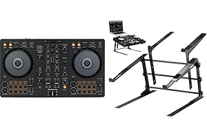 Pioneer DJ DDJ-FLX4 2-Deck Rekordbox and Serato DJ Controller with Pyle Portable Dual Laptop Stand