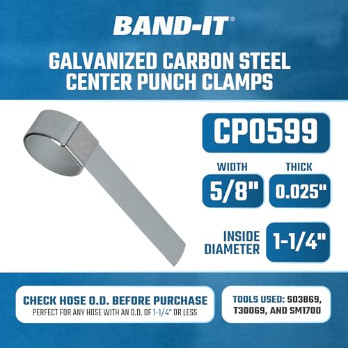 BAND-IT CP0599 5/8" Wide x 0.025" Thick 1-1/4" Diameter, Galvanized Carbon Steel Center Punch Clamp (100 Per Box) by BAND-IT - Image 2