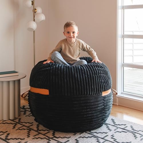 Image of Big Joe Fuf 4Ft Foam Bean Bag Chair with Removable Cover for Kids, Teens, Black Licorice, Corded Plush, 4 Foot Large Reading and Gaming Seat
