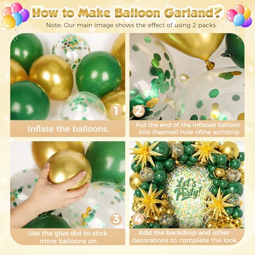 Image of 153Pcs Green and Gold Balloons Garland Arch Kit with Stars -22 18 12 10 5 inch Different Size Dark Emerald Green Gold Confetti Latex Balloons for Birthday Baby Shower Jungle Party Decorations