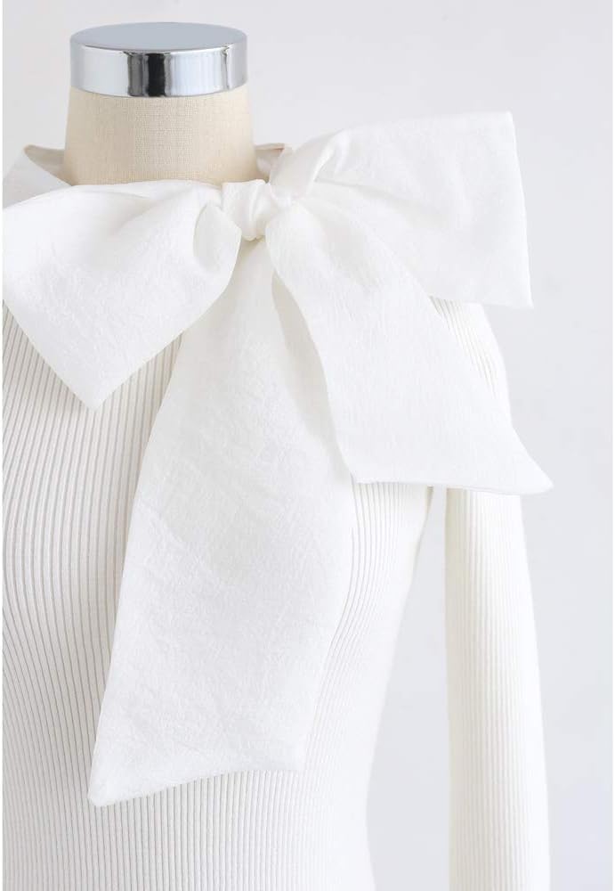 CHICWISH Women Bow Tied Long Sleeve Knit Top Mock Neck Slim Fitted Elegant Blouses Top Solid Wrap Pullover Tops - Image 4