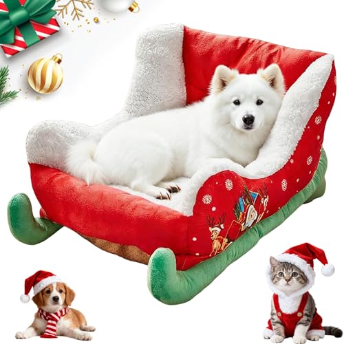 enseak Christmas Dog Bed,68x38x28 Cm, Piccola Cuccia Per Cani A Forma Di Slitta Natalizia, Festivo Per Gatti, Gattini, Cuccioli E Animali Che Dormono In Modo Rilassante-A