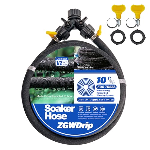 ZGWDrip 10FT for Trees 1/2 Water-Saving Soaker Hose with Solid Brass Connectors Drip Irrigation Kit