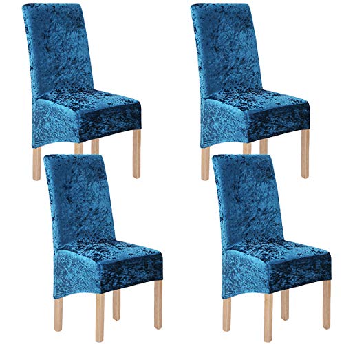 LANSHENG Velours écrasé 2/4/6 Pcs XL Housses de Chaise pour chaises de Salle à Manger pour la décoration de fête de Banquet de Mariage (Bleu-G,4 Pack(XL)) Cover