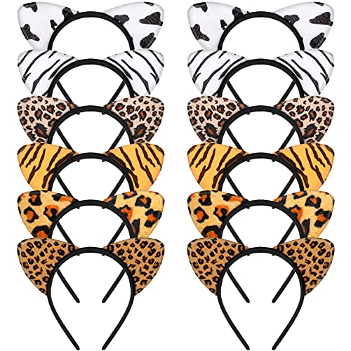 Willbond 12 Pieces Cheetah Ears Headband For Women Leopard Cat Ears Headband For Easter Holiday Birthday Party Decorations Supplies (Assorted Animal Series) #TOP27