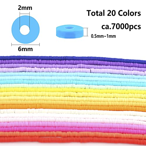 HERZWILD ca.7000pcs Heishi Beads Colorful 6mm Clay Beads for Threading Clay Bead Set for Chocker Necklace, Bracelet, Earrings - Image 2