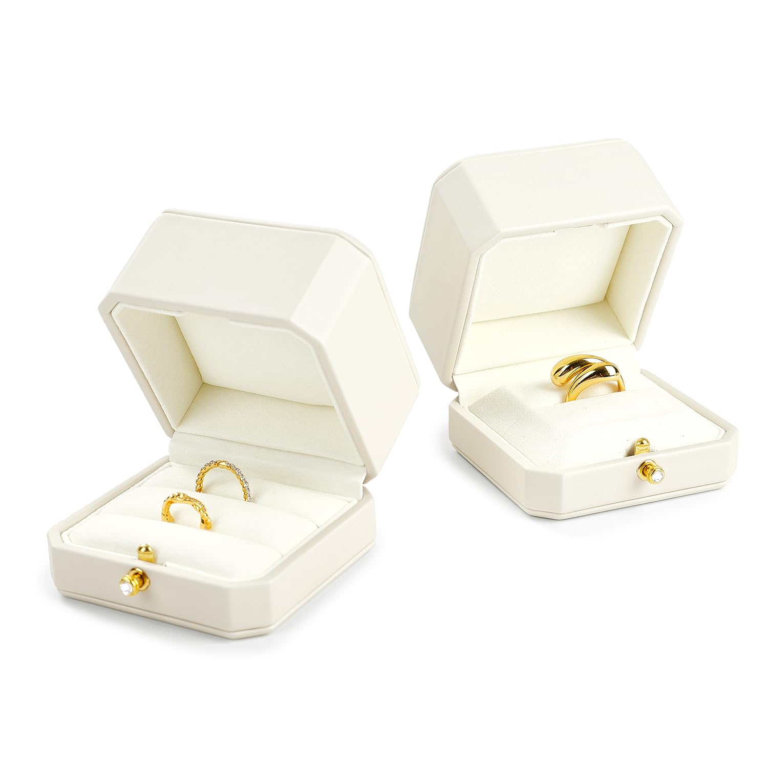 Oirlv Cuero PU Blanco Caja Anillo Compromiso,Caja Anillo para 2 Anillos,Ring Box,para Boda,Compromiso,Propuesta,Aniversario