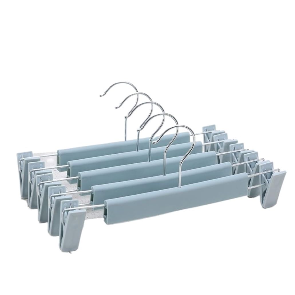 Perchas De Plástico Resistentes con Clip Ajustable, Perchas para Pantalones Cortos, Antideslizantes, para Colgar Pantalones, Calcetines, Abrigos para Sudadera(Blue,5pcs)