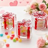 kanpura Red Glass Candy Jar Crystal Candy Dish with Lid Set of 3 Clear Glass Jar for Cookie, Coffee Beans, Snacks, Spices Mother Day Gift for Mom