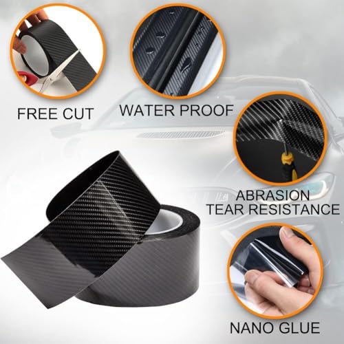 Image of Xariya Carbon Fiber Car Door Sill Protector Strip, Anti-Scratch Adhesive Tape for Car Interior /Exterior, Waterproof & Durable Auto Protection Film (5cm x 5m) (Black)