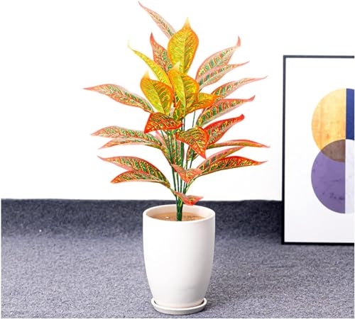 Image of Dekorly Artificial Plant Leaves Tropical Monstera Large Artificial Plants Fake Zebra Leaf Plastic Palm Tree Branch for Home Garden Decor | 26 Leaves (Green-C, Height : 76CM)