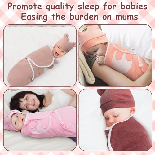 Image of Ramede 6 Pack Swaddle Blanket with Hats for Baby Girl Boy 100% Cotton Swaddles 0-3 Months, Adjustable Breathable Skin Friendly Receiving Blanket Wrap, Essential for Newborns(Simple,Solid Pink)