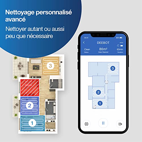 ECOVACS Deebot OZMO T8 Pure Aspirateur Robot Laveur, Navigation Laser dToF, Évitement d'obstacles, Cartographie Multi-étages, Zones de Nettoyage Personnalisées, 5200mAh, Autonomie de 260 Minutes - Image 6