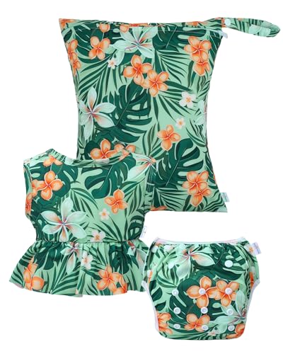 Babygoal Baby Swimsuits With Swim Diaper 3 Piece, Girl Tankini Bathing Suit With Ruffles Top And Waterproof Wet Bag For Swimming Lessons-Hawaii Design Yt20Mt-B cover