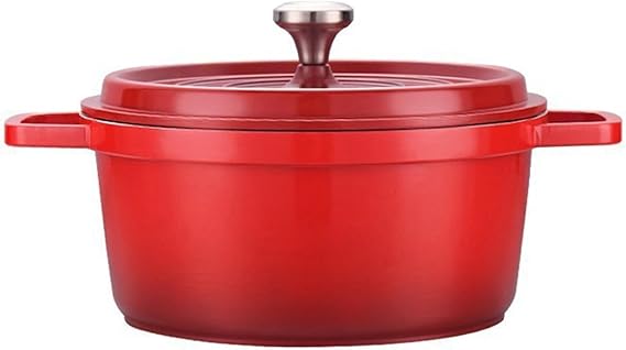 Dutch Oven Pot With Lid, 4 Qt Nonstick Enameled Dutch Oven for Bread Baking, Dual Handles Ceramic Saucepan, Kitchen Cookware for Braising Stews Roasting Baking, Safe across All Cooktops (Red)