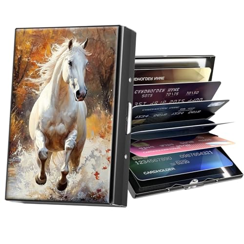 ACWDMKH Metal Wallet,Credit Card Holder for Women Men,RFID Blocking Card Holder Wallet Mini Slim Aluminum Wallet ID Case Hard Card Case Business Card Holder Case,Watercolor White Horse