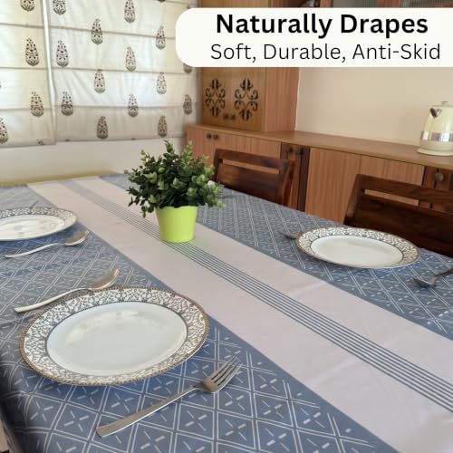 Image of Livmodern Premium PVC Waterproof Dining Table Cover 6 Seater (55 by 78 inch) - Modern Elegant Design, Spill Proof & wipeable 140 by 200cm - Grey Geometry