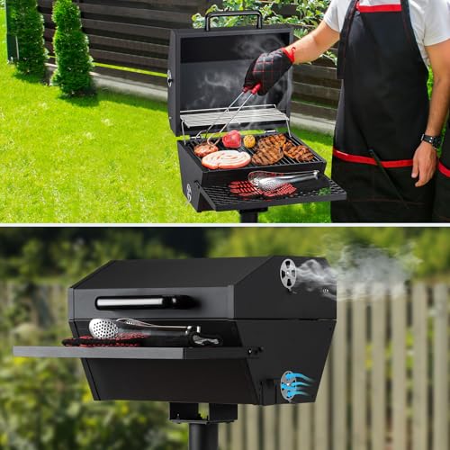 Stanbroil Park Style Charcoal Grill with Cover, Portable Park BBQ Grill Heavy Duty Porcelain Steel Cooking Grate, Folding Front Table, Stand Post for Backyard, RV Cooking, Camping, Tailgating by Stanbroil - Image 5