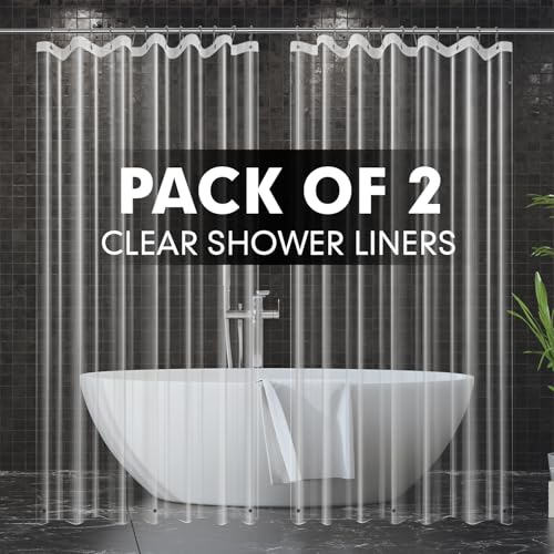 Hereisa [2-Pack Extra Long | 72x80 Inch Clear Plastic Shower Curtain Liners 3G Lightweight - Crystal Transparency Waterproof Bathroom & Bathtub Liners Easy Install