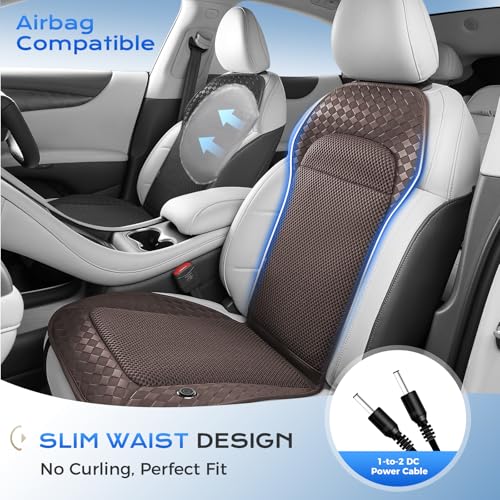 Image of Coverado Summer Ventilated Car Seat Cushion with 8 Turbo Fans, 12V-24V Dual Blowing & Suction Cooling Pad, 3-Speed Adjustable, Universal Fit for Cars, SUVs, Trucks & Vans - Brown