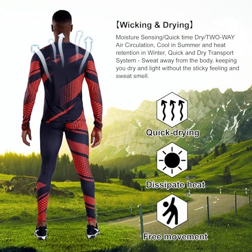 OEBLD Roupas de Compressão de Treino Masculinas, Camisas de Compressão de Manga Comprida E Calças, C