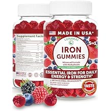 Lunakai USA Made Vegan Iron Gummies 5-in-1 with Methylfolate, Vitamin C, E & B12 - Daily Chewable Iron Supplement for Women, Men & Kids - Energy & Blood Health Support, Non-GMO, 60ct