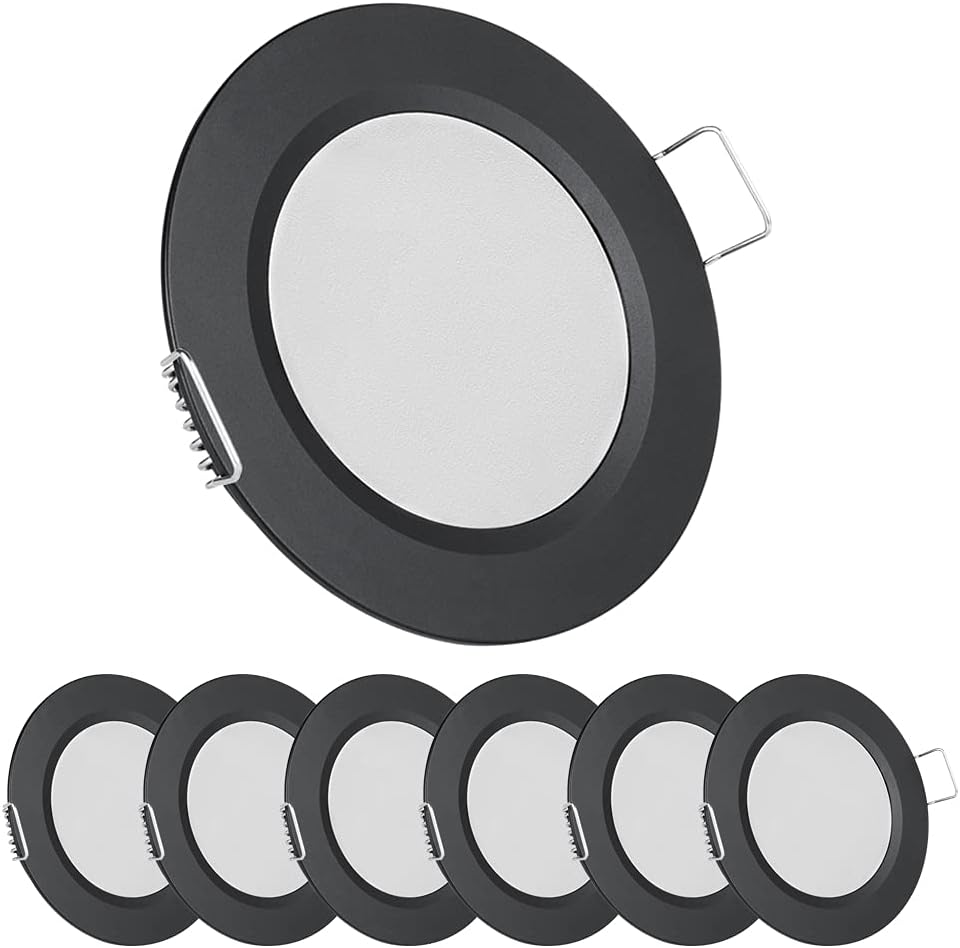 12 Volt LED Puck Light, RV Boat Recessed Mount Ceiling Light, 12V Down Light for Under Cabinet Camper Vans Caravan Cabin Truck Motorhome Sailboat Interior Lighting, 6 Pack (Black Finish Warm White)