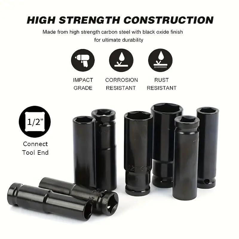Image of Djv Creation 11 Pieces 1 /2-Inch Square Drive 78mm Deep Impact Socket Hex Set, 6-Point Standard Metric Sizes CR-V Steel 10mm to 24mm (Green) (11 in 1 impact socket set)