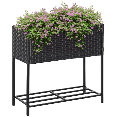 Outsunny Poly Rattan Hochbeet Blumenkasten mit Füßen Braun 70 x...