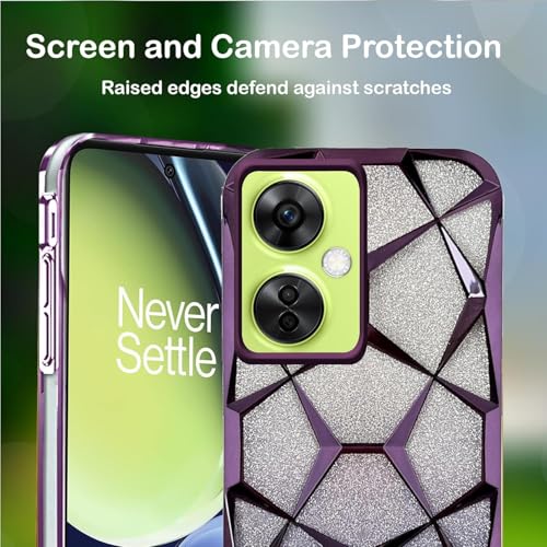 Image of Stylish Gradient Glitter Clear Case for OnePlus Nord CE 3 Lite 5G Luxury Electroplated 3D Cube,Diamond Bling Shiny Soft TPU Clear Shockproof Women & Teen Girls Protective Phone Cover(Purple)
