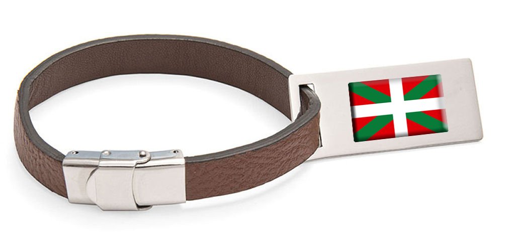 Baskische Flagge Leder Kofferanhänger Edelstahl Gravur Text
