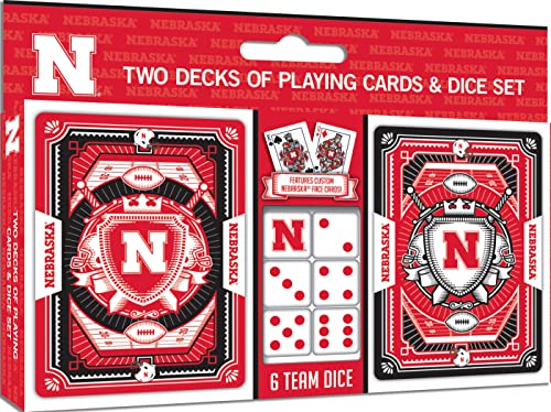 Masterpieces Game Day - NCAA Nebraska Cornhuskers 2-Pack Playing Cards & Dice Pack - Officially Licensed Set for Adults and Family