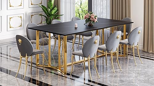 72" Black Dining Table for 6-8 People Marble Dining Room Table Rectangle Dining Table Gold Modern Kitchen Table